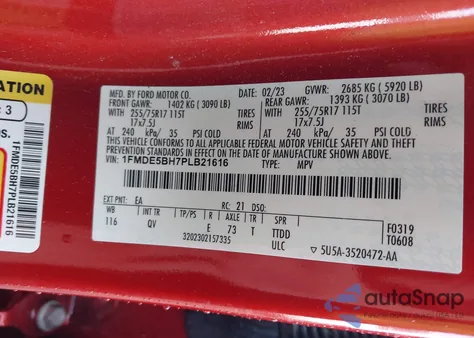 2023 Ford Bronco Big Bend из США, поврежденный, VIN 1FMDE5BH7PLB21616